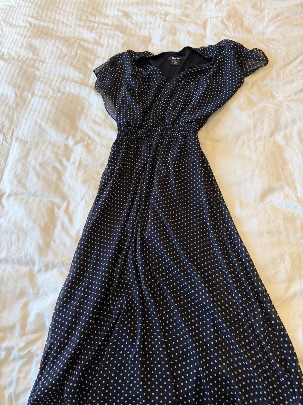 DKNY Navy & White Polka Dot Maxi Dress